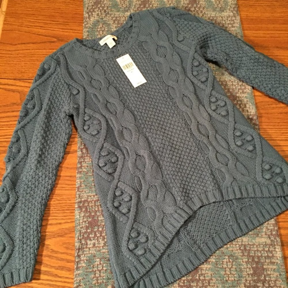 Coldwater Creek Popcorn Knit Cotton/Acrylic Women's Sweater Arbor Blue XS